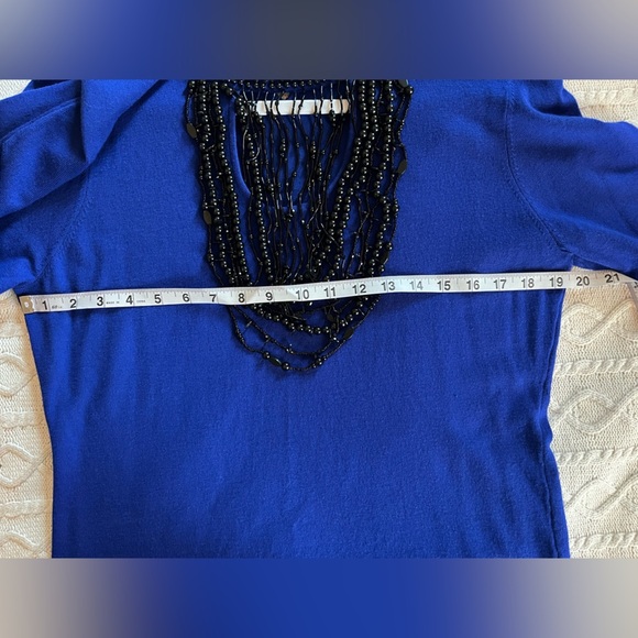 NEW! Cyrus Rich Blue Viscose Top With Jeweled Neckline Women’s Size Large - Picture 13 of 15